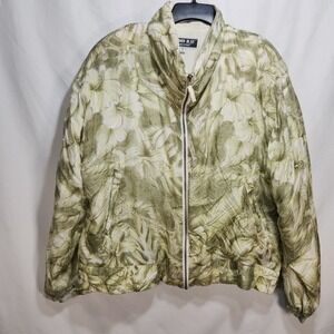Vintage Studio Ray Womens 100% Silk  Jacket Size Lg Green Bomber Shoulder Pads